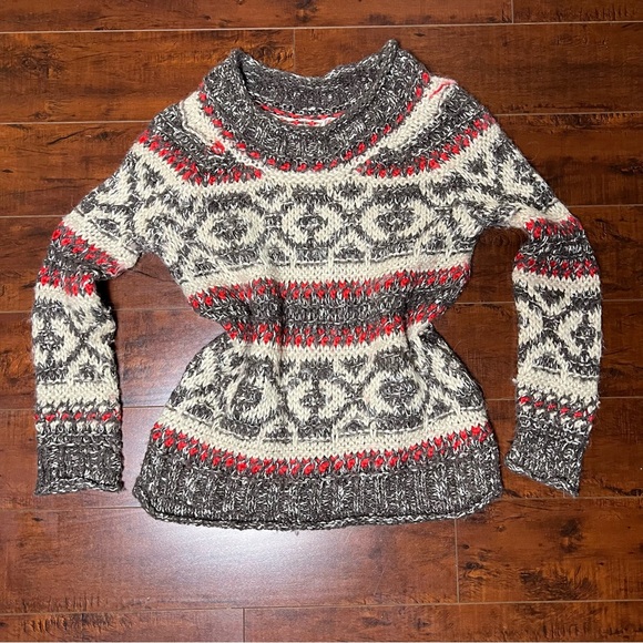 FREE PEOPLE Silver Reed Chunky Knit Sweater Fair Isle Wool Blend Size XS - Picture 2 of 8